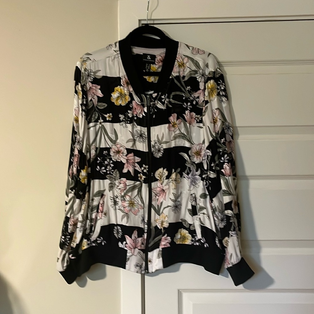 Love & Legend striped floral bomber jacket with zip, 3X